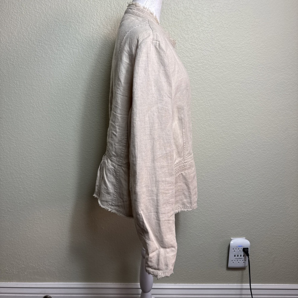 Charter Club Women's Blazer Beige Size XL Linen Button Front Fringe Casual - Picture 2 of 6